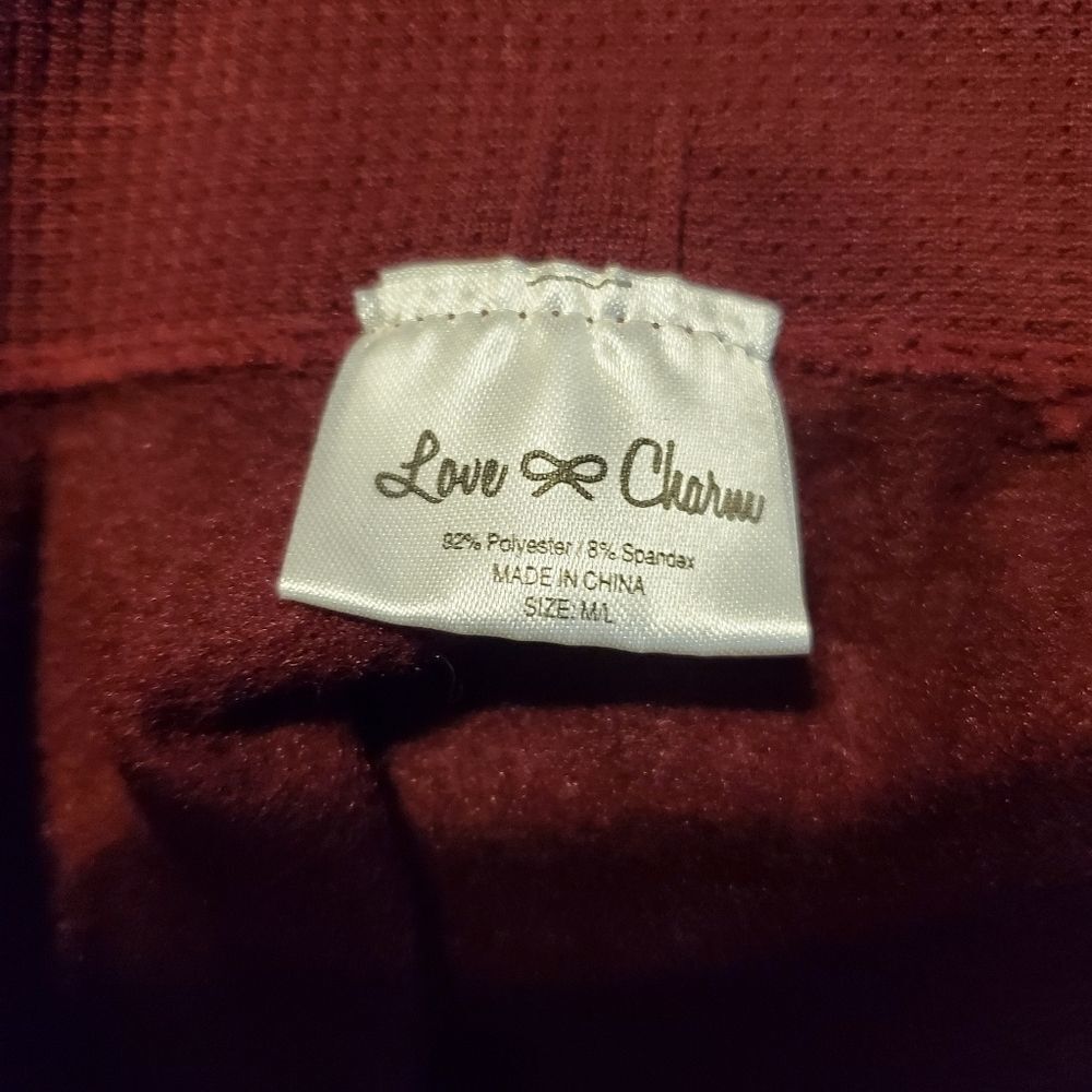 Love Charm Maroon Fleece Lined Leggings Medium Large - Picture 4 of 4
